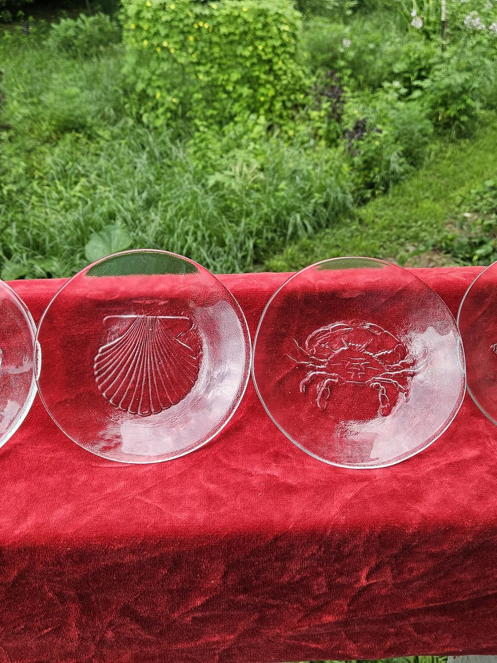 Set of 4 Clear Glass Seafood Motif Plates Appetizer Sized